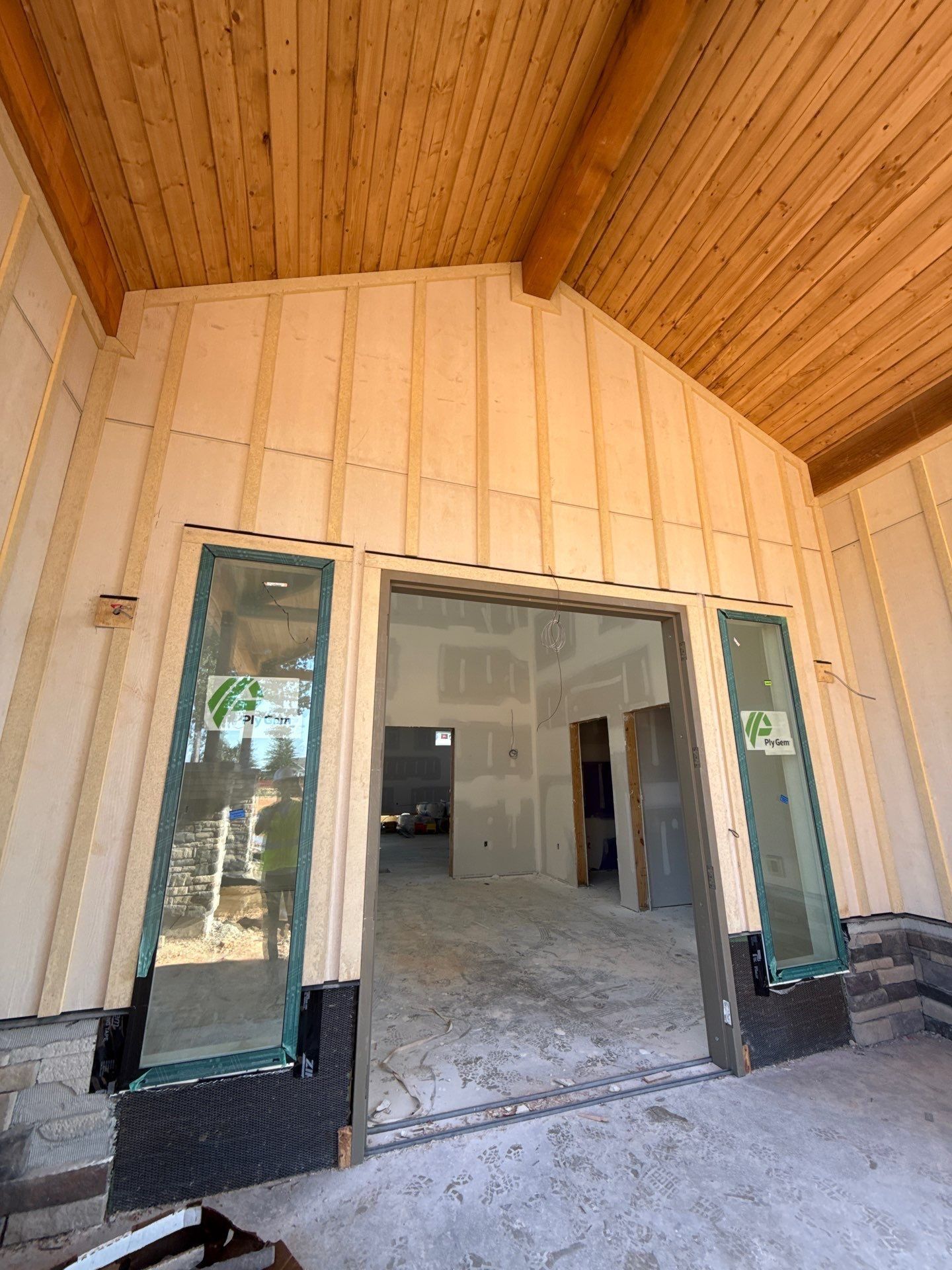Board-and-batten entry at Mobius Academy